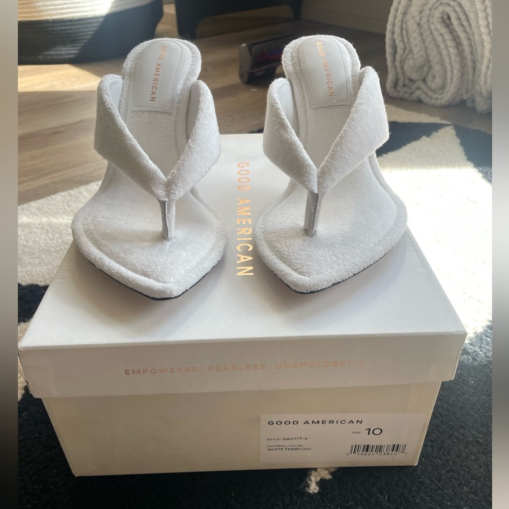 NEW Good American Cinder F*cking Rella Wedge Sandal White Terry